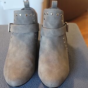Gray Studded Ankle Boots